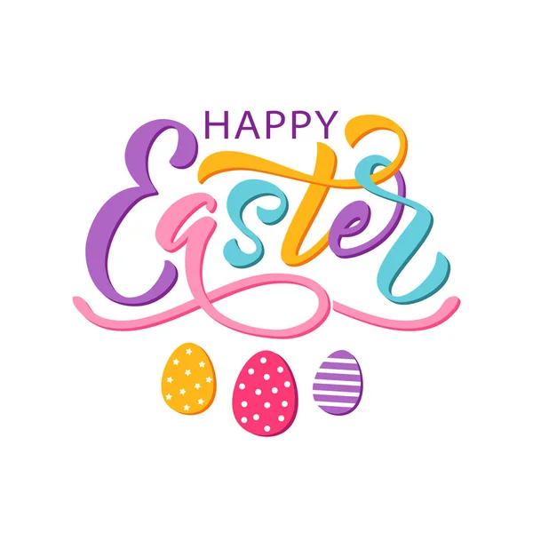 Happy Easter text. Vector illustration isolated on white background. Hand drawn text for Easter card. — Stock Vector