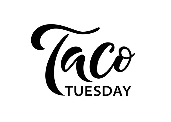 Taco Salı. Vektör illüstrasyon. Promosyon işareti grafik ptint. Geleneksel Meksika mutfağı. Elle çizilmiş metin logosu