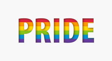 Gurur kelime lgbt işareti gökkuşağı renk şerit. Pride bayrak Kağıt kesme metin harfleri şekil Kavramı. Vektör