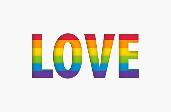 Szerelem szó LMBT jel szivárvány színes csík. Büszkeség zászló papír vágott szerelmes szöveges betűk alakja koncepció. Vektor — Stock Vector