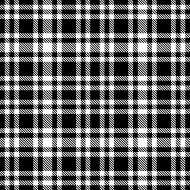 Siyah ve beyaz tartan, kusursuz vektör deseni. Kareli ekose desenli. Kumaş, tekstil, kumaş, giysi, gömlek, şort, elbise, battaniye, ambalaj tasarımı için geometrik kare arkaplan