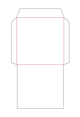 Kare zarf öldü. Kart, davetiye, CD sürücüsü için şablon kes. Damga. Vektör siyah izole devre zarfı.