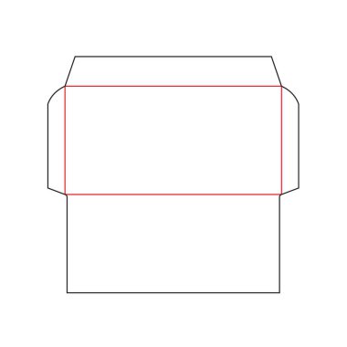 Zarf DL boyutu öldü, şablon kesildi. Damga. Vektör siyah izole devre zarfı.