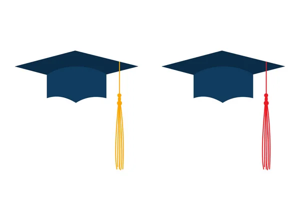 Dark Blue Graduation Caps Red Yellow Liripipe Isolated White Background Vector Graphics