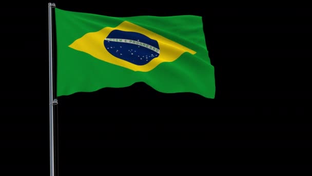 Aislar Bandera Brasil Asta Bandera Ondeando Viento Sobre Fondo Transparente — Vídeos de Stock