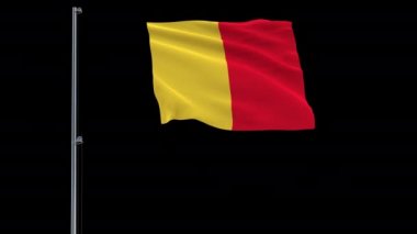 Saydam bir arka plan, 3d render, 4 k prores 4444 görüntüleri rüzgarda alfa şeffaflık ile çırpınan bir bayrak direğine Belçika bayrağı izole