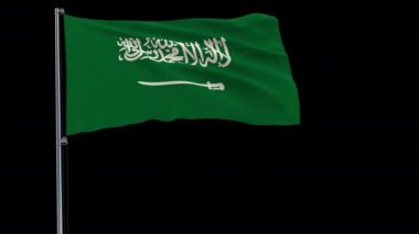 Saydam bir arka plan, 3d render, 4 k prores 4444 görüntüleri rüzgarda alfa şeffaflık ile çırpınan bir bayrak direği, Suudi Arabistan bayrağı izole