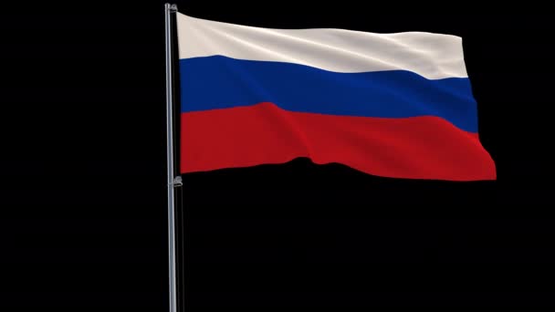 Isolate Flag Russia Flagpole Fluttering Wind Transparent Background Rendering Prores — Stock Video