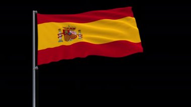 Saydam bir arka plan, 3d render, 4 k prores 4444 görüntüleri rüzgarda alfa şeffaflık ile çırpınan bir bayrak direğine İspanya bayrağı izole
