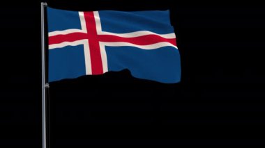 İzlanda bayrağı şeffaf bir arka plan, 3d render, 4 k prores 4444 görüntüleri rüzgarda alfa şeffaflık ile çırpınan bir bayrak direği üzerinde izole
