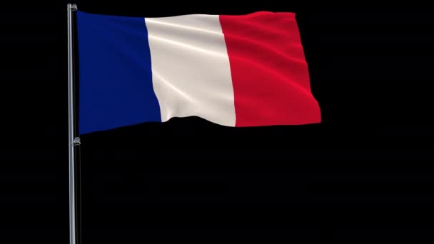 Изолировать Флаг Франции Флагштоке Развевающемся Ветру Прозрачном Фоне Рендеринг Прорезов — стоковое видео