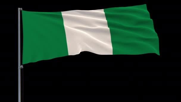 Aislar Bandera Nigeria Asta Bandera Ondeando Viento Sobre Fondo Transparente — Vídeo de stock