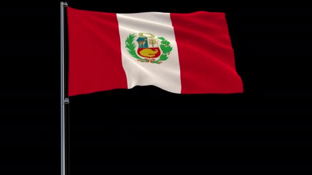 Aislar Bandera Perú Asta Bandera Ondeando Viento Sobre Fondo Transparente — Vídeos de Stock