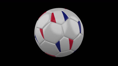 Futbol topu Fransa bayrak renkleri ile döner şeffaf arka plan, 3d render, prores 4444 alfa kanalı ile döngü
