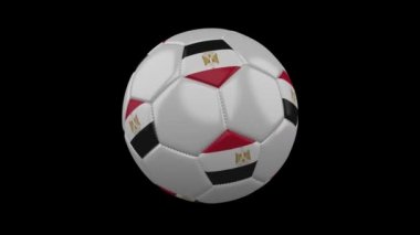 Futbol topu Mısır bayrak renkleri ile döner şeffaf arka plan, 3d render, prores 4444 alfa kanalı ile döngü