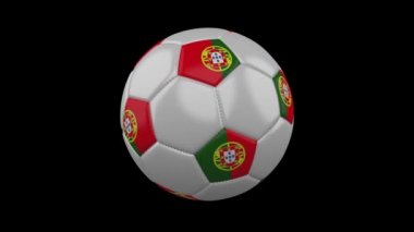 Futbol topu Portekiz bayrağı renklerle döner şeffaf arka plan, 3d render, prores 4444 alfa kanalı ile döngü