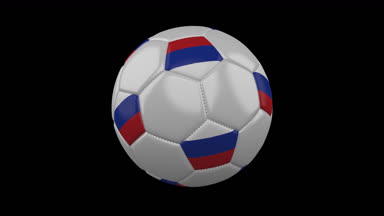 Futbol topu Rusya bayrağı renklerle döner şeffaf arka plan, 3d render, prores 4444 alfa kanalı ile döngü
