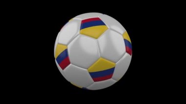 Futbol topu Kolombiya bayrak renkleri ile döner şeffaf arka plan, 3d render, prores 4444 alfa kanalı ile döngü