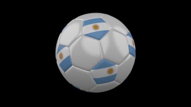 Arjantin bayrağı renkleri futbol topuyla döner şeffaf arka plan, 3d render, prores 4444 alfa kanalı ile döngü