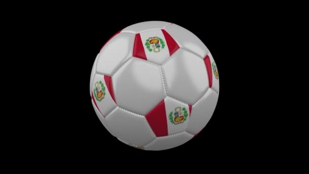 ペルーの旗の色でのサッカー ボールを透明な背景 レンダリング アルファ チャネルを持つ Prores 4444 回転ループ — ストック動画