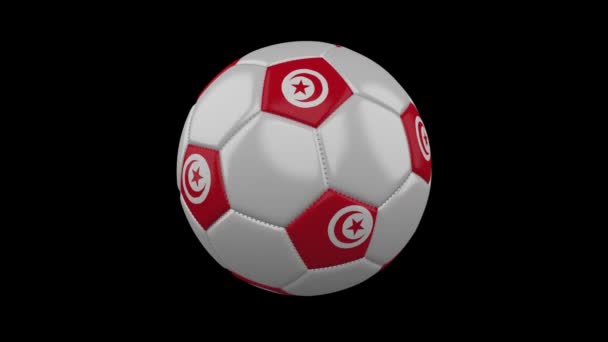 チュニジアの旗の色でのサッカー ボールを透明な背景 レンダリング アルファ チャネルを持つ Prores 4444 回転ループ — ストック動画