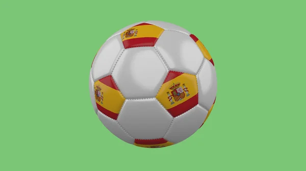 Pelota Fútbol Con Bandera España Aislada Sobre Fondo Verde Representación — Foto de Stock