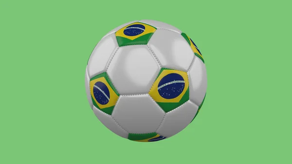 Fußball Mit Brasilianischer Flagge Auf Grünem Hintergrund Darstellung — Stockfoto