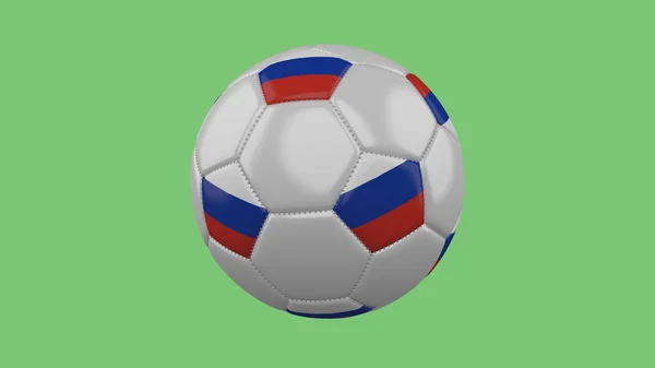 Bola Futebol Com Bandeira Rússia Isolada Fundo Verde Renderização — Fotografia de Stock