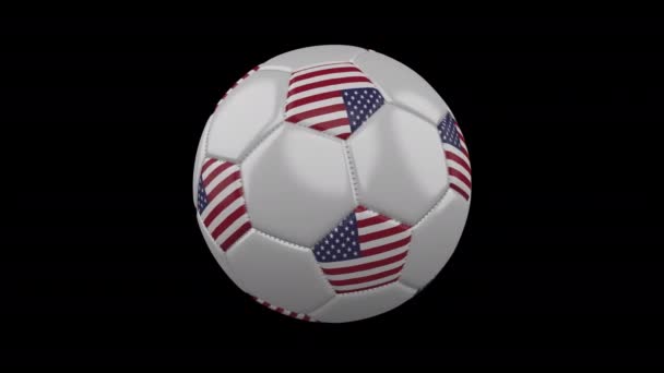 Ballon de football avec drapeau des États-Unis, séquences de prores 4k avec canal alpha, boucle — Video