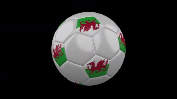 Футбольный мяч с флагом Уэльса, 4k прорес кадры с альфа-канал, петля — стоковое видео