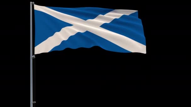 Isolate Big Flag Scotland Flagpole Fluttering Wind Transparent Background Rendering — Stock Video