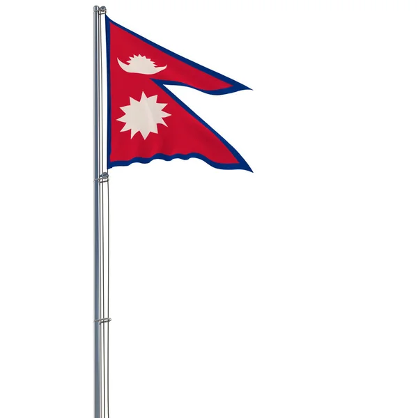 Isolate Flag Nepal Flagpole Fluttering Wind White Background Rendering — Stock Photo, Image