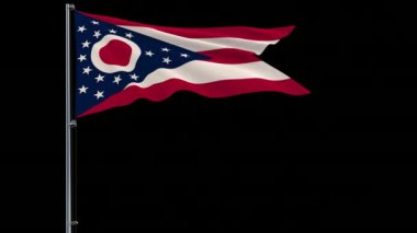 Amerika Birleşik Devletleri Ohio bayrağı bayrak direğine Rüzgar, 3d render, 4 k prores 4444 görüntüleri ile alfa şeffaflık çırpınan üzerinde izole