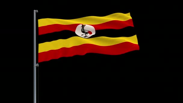 Flagge Ugandas an einem Fahnenmast auf transparentem 3D-Rendering, 4k zeigt 4444 Filmaufnahmen mit Alpha-Transparenz — Stockvideo