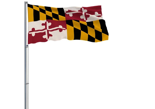 Bandeira Isolada Estado Dos Eua Maryland Está Voando Vento Renderização — Fotografia de Stock