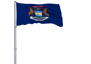 İzole bayrağı ABD Michigan Eyaleti 3d render rüzgarda uçan.