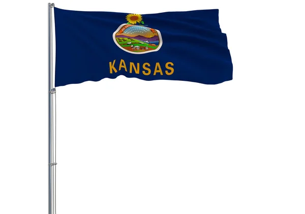 Die Vereinzelte Flagge Des Bundesstaates Kansas Weht Wind Darstellung — Stockfoto