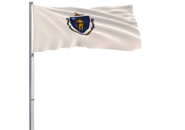 Bandeira Isolada Estado Dos Eua Massachusetts Está Voando Vento Renderização — Fotografia de Stock