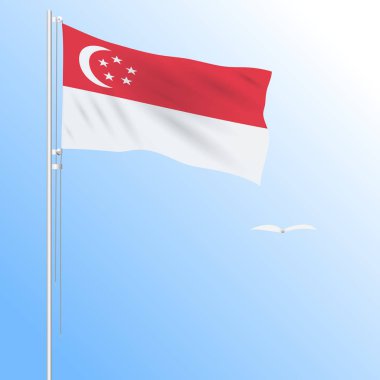 Rüzgarda, çırpınan bir Singapur gerçekçi bayrak vektör.