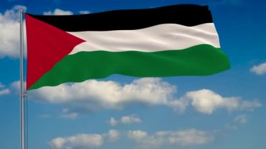 Mavi gökyüzünde yüzen bulutlar çerçevede Filistin bayrağı