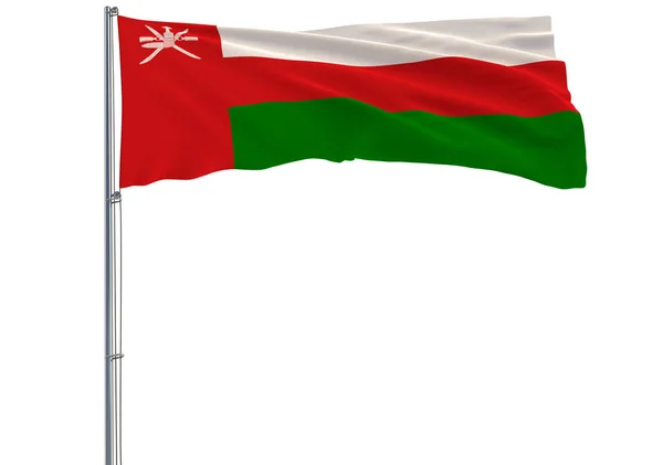 Изолировать Флаг Омана Флагштоке Развевающемся Ветру Белом Фоне Рендеринг — стоковое фото