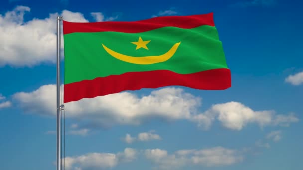 Drapeau Mauritanie Sur Fond Nuages Flottant Sur Ciel Bleu — Video