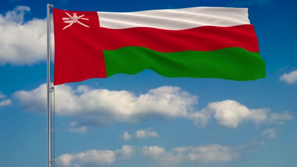 Drapeau Oman Sur Fond Nuages Flottant Sur Ciel Bleu — Video