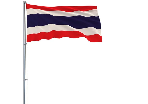 Isoleren Van Vlag Van Thailand Een Vlaggenmast Wapperen Wind Een — Stockfoto