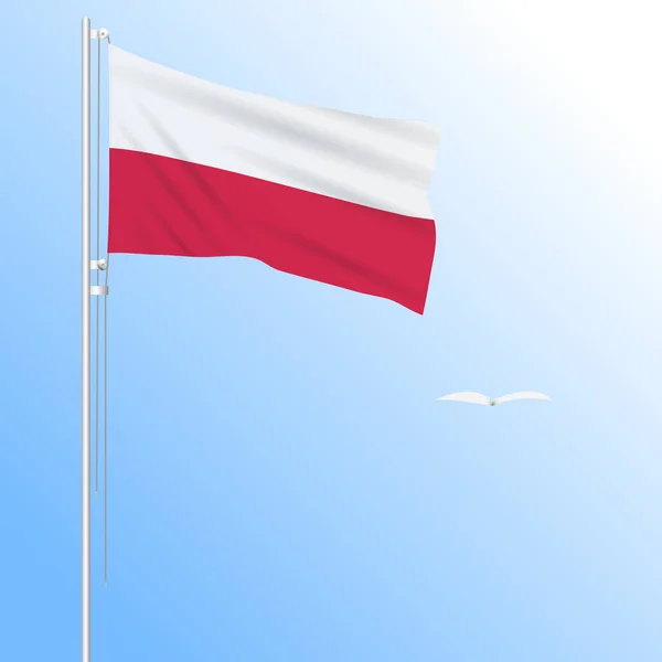 Gerçekçi Rüzgarda Çırpınan Polonya Bayrağı Vektör — Stok Vektör