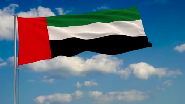 Bandera Los Emiratos Árabes Unidos Contra Fondo Nubes Flotando Cielo — Vídeos de Stock