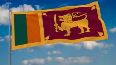 Sri Lanka bayrağı mavi gökyüzü üzerinde yüzen bulutlar çerçevede