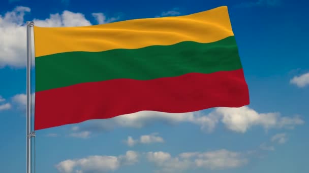 Flag of Lithuania against background of clouds floating on the blue sky — Stock Video