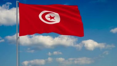 Tunus bayrağı mavi gökyüzü üzerinde yüzen bulutlar çerçevede
