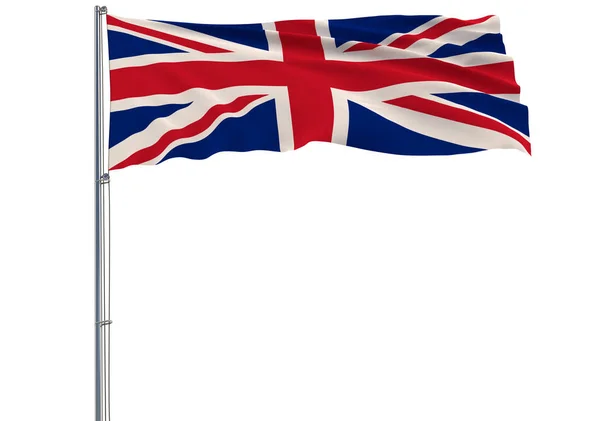 Isolate Flag Great Britain Flagpole Fluttering Wind White Background Rendering — Stock Photo, Image